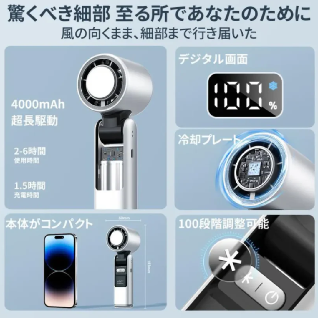 【最新版】楽冷ファン™｜冷却プレート搭載｜瞬間冷却・USB-C充電式・100段階風量調整