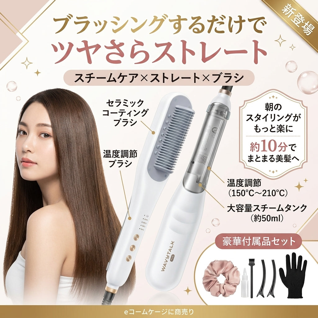 スチームストレートブラシ、ヘアストレートブラシアイロン、水蒸気でヘアケアのストレートブラシ4つの温度調整機能、ホームサロン用のストレートナーコーム高速加熱、くし型スチームブラシアイロン、デュアル電圧
