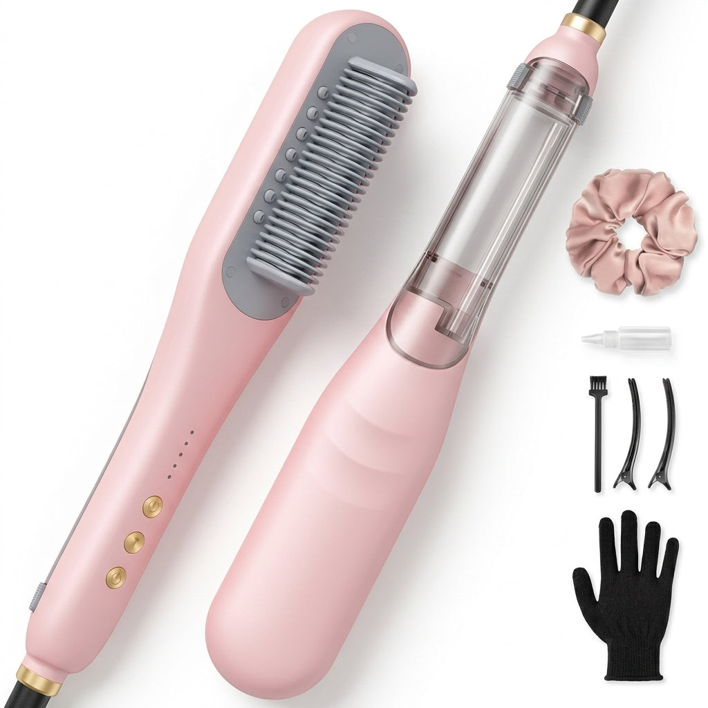 スチームストレートブラシ、ヘアストレートブラシアイロン、水蒸気でヘアケアのストレートブラシ4つの温度調整機能、ホームサロン用のストレートナーコーム高速加熱、くし型スチームブラシアイロン、デュアル電圧