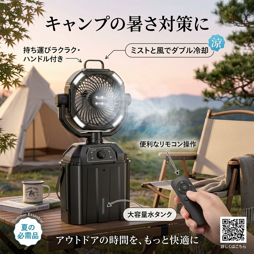 氷クール｜屋外ミスト冷風扇｜4連ミスト・大容量タンク・リモコン付き