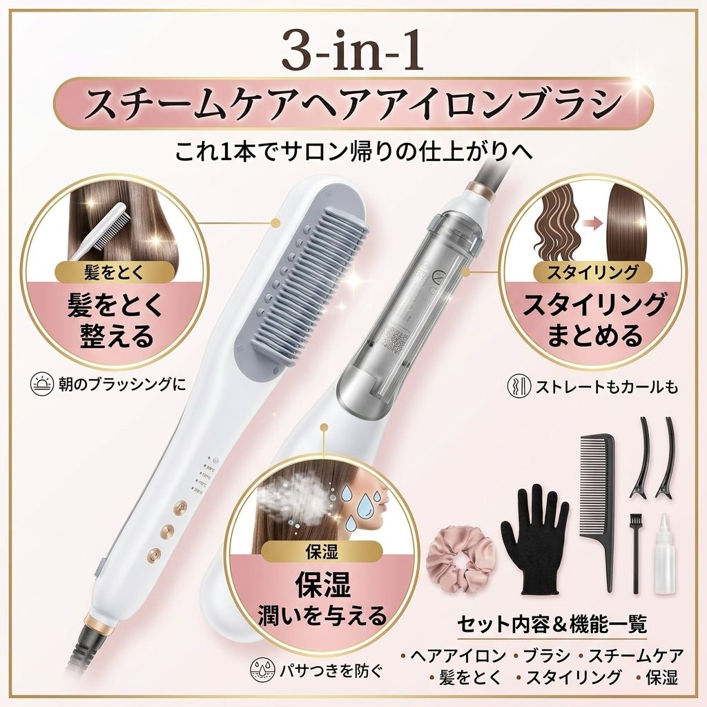 スチームストレートブラシ、ヘアストレートブラシアイロン、水蒸気でヘアケアのストレートブラシ4つの温度調整機能、ホームサロン用のストレートナーコーム高速加熱、くし型スチームブラシアイロン、デュアル電圧