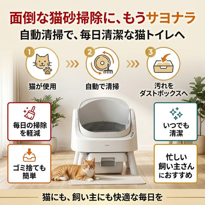 PetPivot 自動猫トイレ 半オープン式 猫用トイレ 安全センサー搭載 自動清掃 大容量ダストボックス 消臭機能 シンプルデザイン