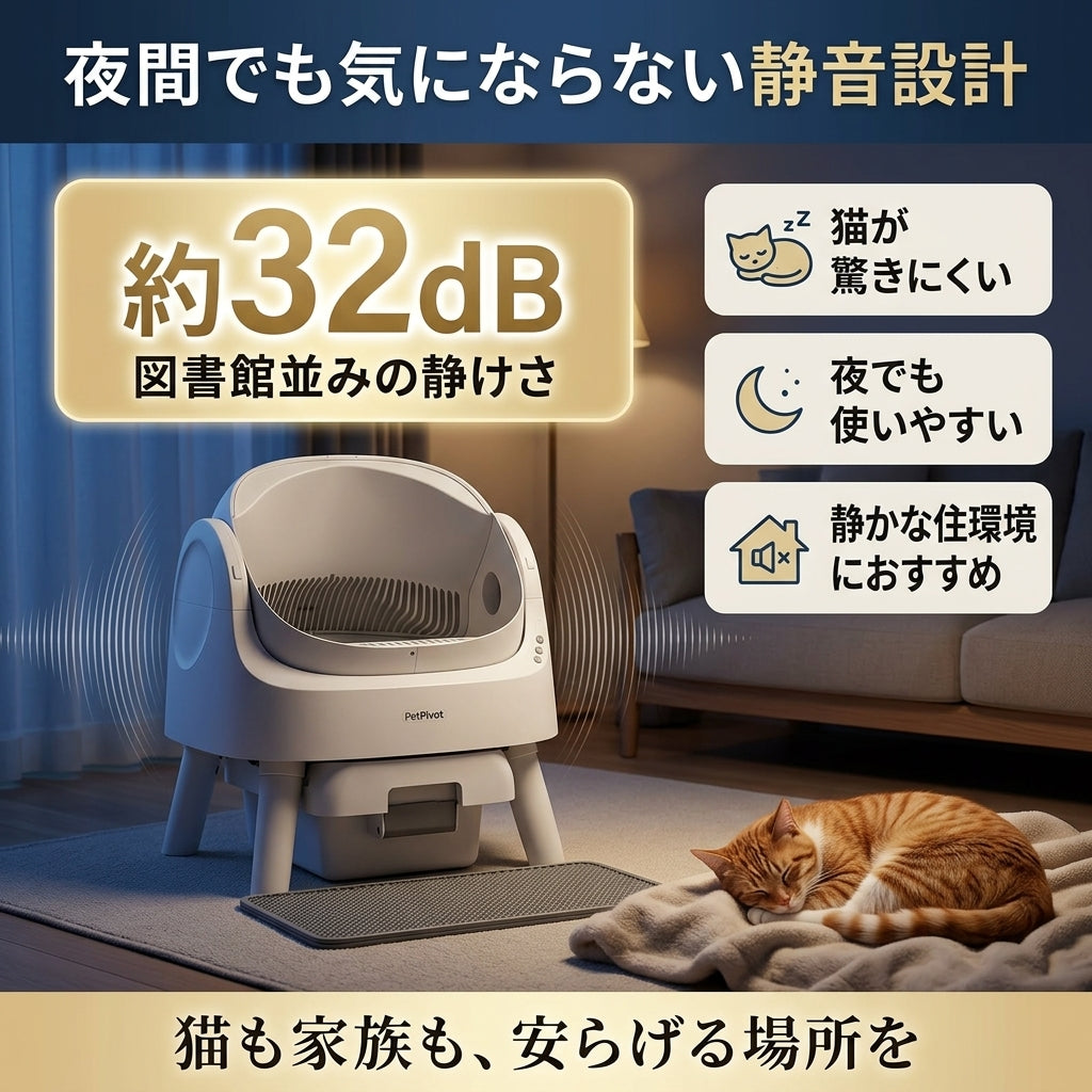PetPivot 自動猫トイレ 半オープン式 猫用トイレ 安全センサー搭載 自動清掃 大容量ダストボックス 消臭機能 シンプルデザイン