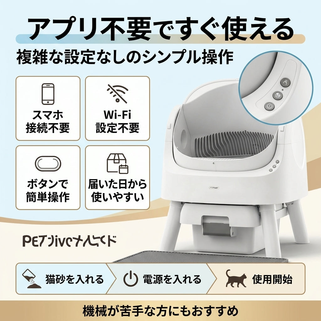 PetPivot 自動猫トイレ 半オープン式 猫用トイレ 安全センサー搭載 自動清掃 大容量ダストボックス 消臭機能 シンプルデザイン