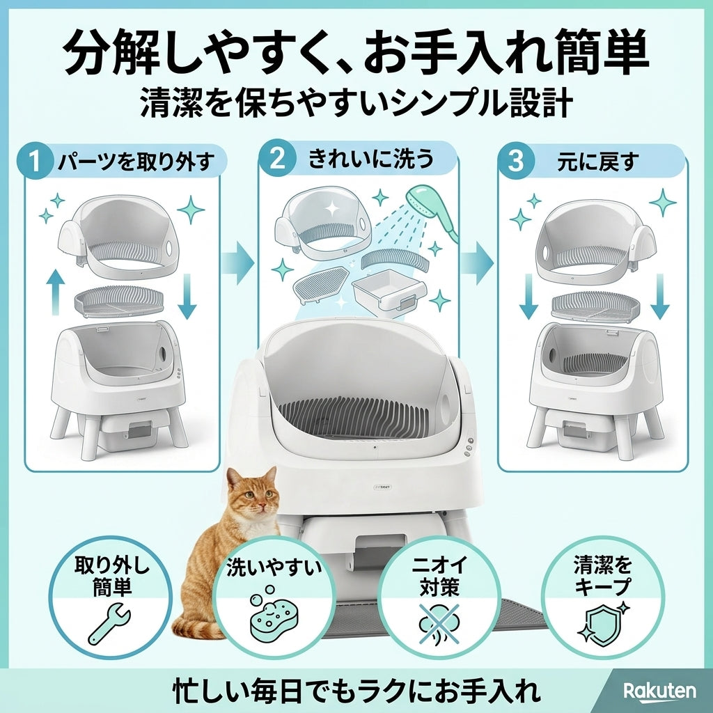PetPivot 自動猫トイレ 半オープン式 猫用トイレ 安全センサー搭載 自動清掃 大容量ダストボックス 消臭機能 シンプルデザイン