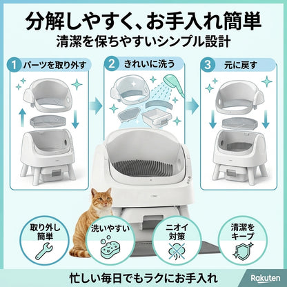 PetPivot 自動猫トイレ 半オープン式 猫用トイレ 安全センサー搭載 自動清掃 大容量ダストボックス 消臭機能 シンプルデザイン